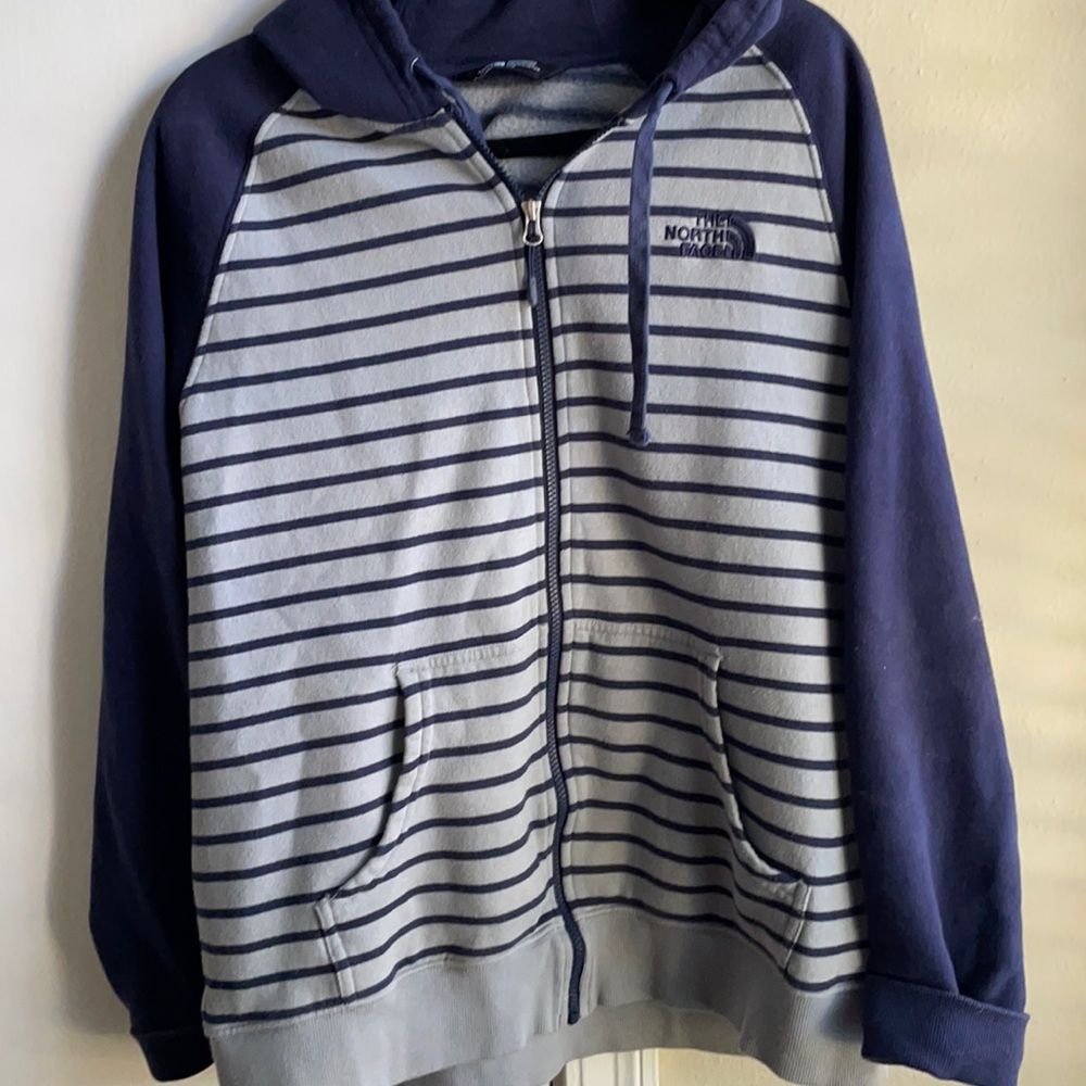 Navy and grey hoodie, the north face soft and warm